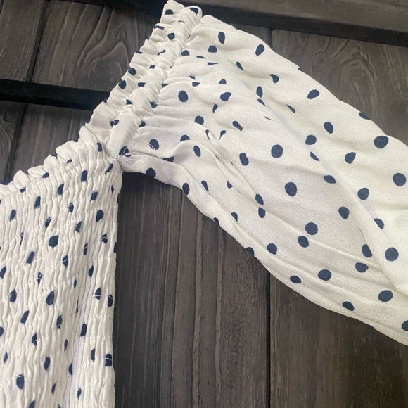 Zara White and Black polka dot strapless off the shoulder top, NTW, sz L - Picture 6 of 7